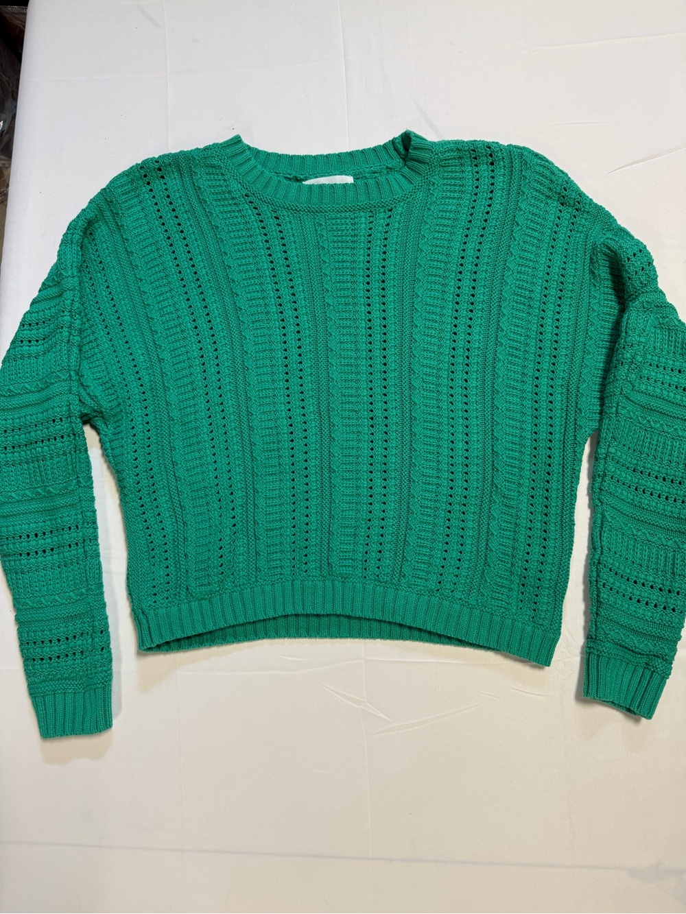 Cynthia Rowley Green Cotton Open Knit Sweater Women’s Small Coastal Grandma